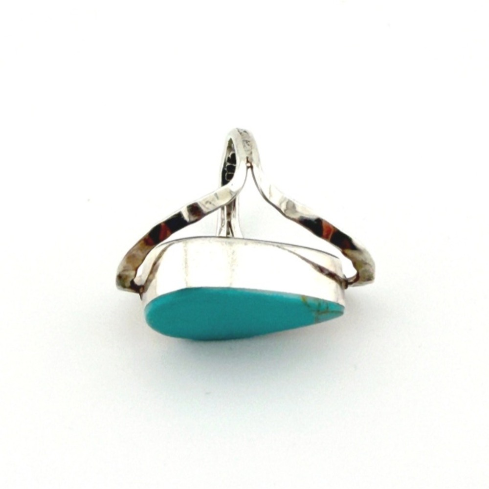 Southwest Turquoise Sodalite Silver Reversible Spinner Teardrop Ring 925 Sz 4.5